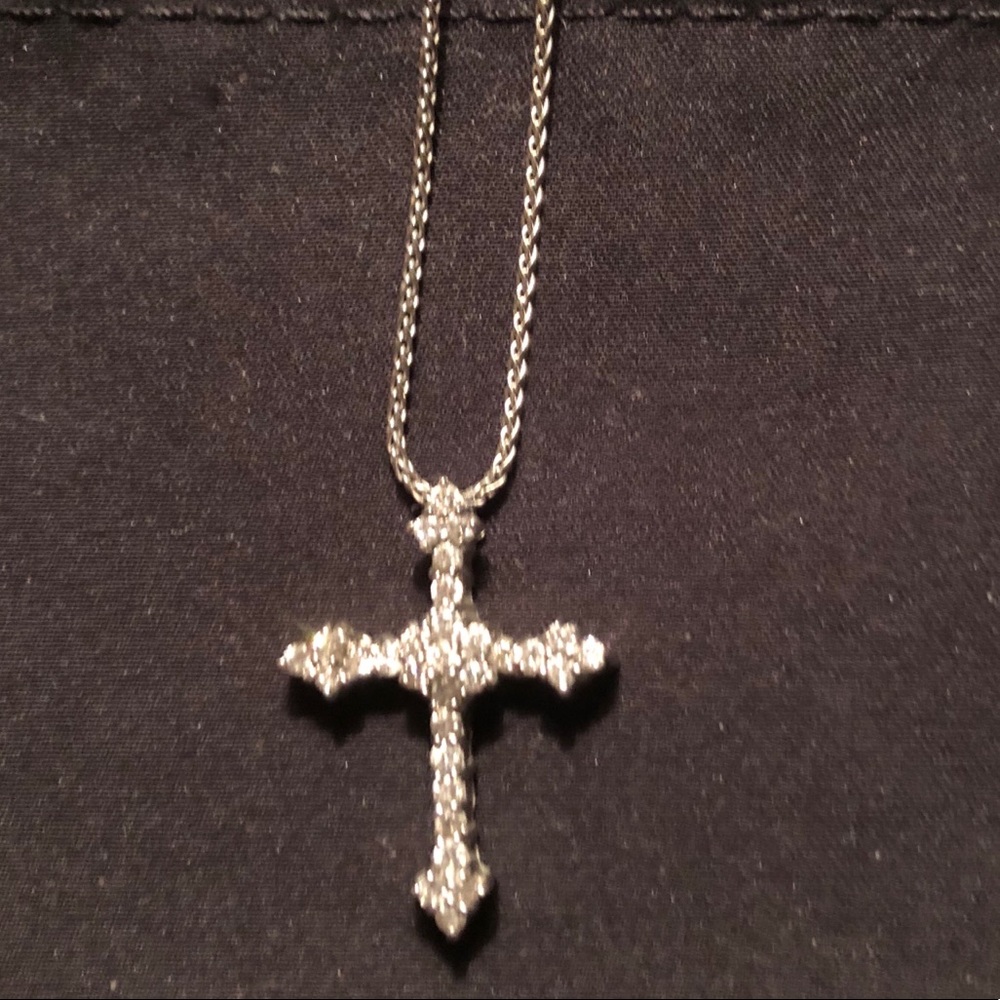 14k White Gold and Diamond Cross